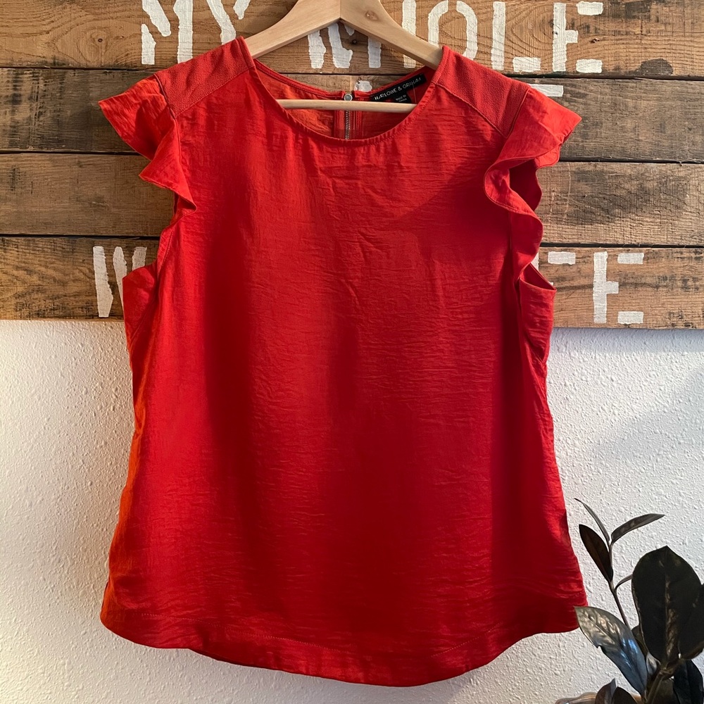 Red Flutter Sleeved Blouse by Harlow & Graham
